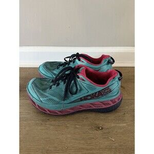 Hoka One One Stinson ATR 4 Blue Pink Trail Running Shoes Womens Size 7.5